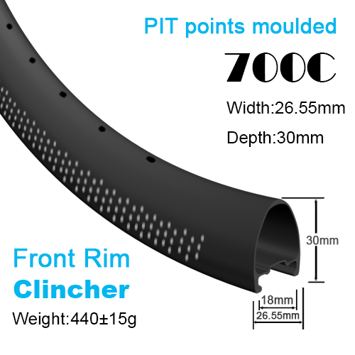 Depth:30mm Width:26.55mm Clincher 700C carbon road rims tubeless Ready