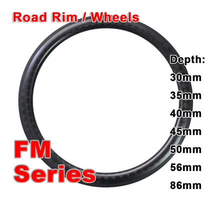 700C Carbon Clincher & Tubular Road Rim FM Series ( Depth: 30mm, 35mm, 40mm, 45mm, 50mm, 56mm, 86mm )