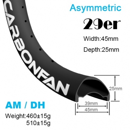 Width:45mm Depth:25mm 29er Asymmetric carbon MTB rims AM / DH