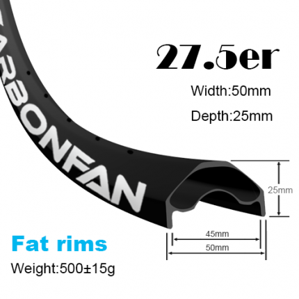 Fat carbon rims YH mountain bike rims 27.5er (width:50mm,depth:25mm)