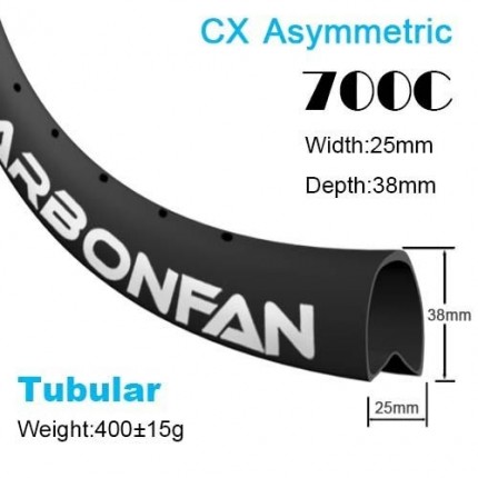 Depth:50mm Width:25mm Asymmetric Tubular 700C CX carbon road rim SG2550T