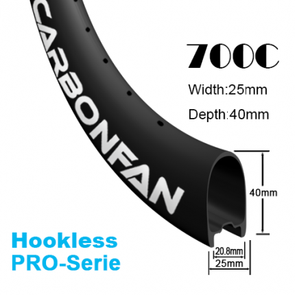 Width:25mm Depth:40mm Hookless 700C Road Rim / Wheels Tubeless Ready PRO-Serie
