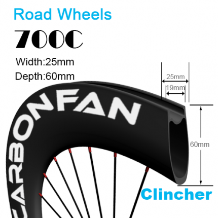 Depth:60mm Width:25mm Clincher 700C tubeless Ready carbon road wheels