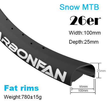Fat carbon rims YH snow bike rims 26er (width:100mm,depth:25mm)