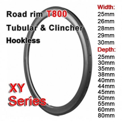 T800 700C carbon road rim XY series ( Depth: 25mm, 28mm, 35mm, 38mm, 40mm, 44mm, 45mm, 50mm, 55mm, 60mm, 80mm) 