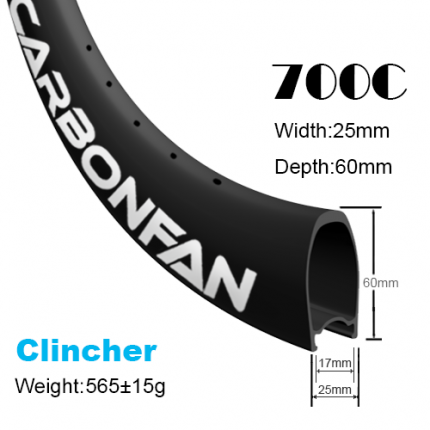 Depth:60mm Width:25mm Clincher 700C tubeless Ready carbon road rims