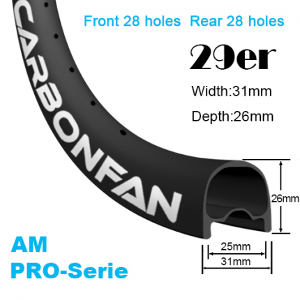 28 Holes Width:31mm Depth:26mm 29er Mountain Bike Rim / Wheels All Mountain Hookless UD Tubeless Ready PRO-Serie